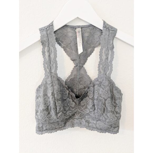 INTIMATELY Free People Lace Mesh Racerback Bralette Wireless Gray Sz XS - Picture 4 of 6